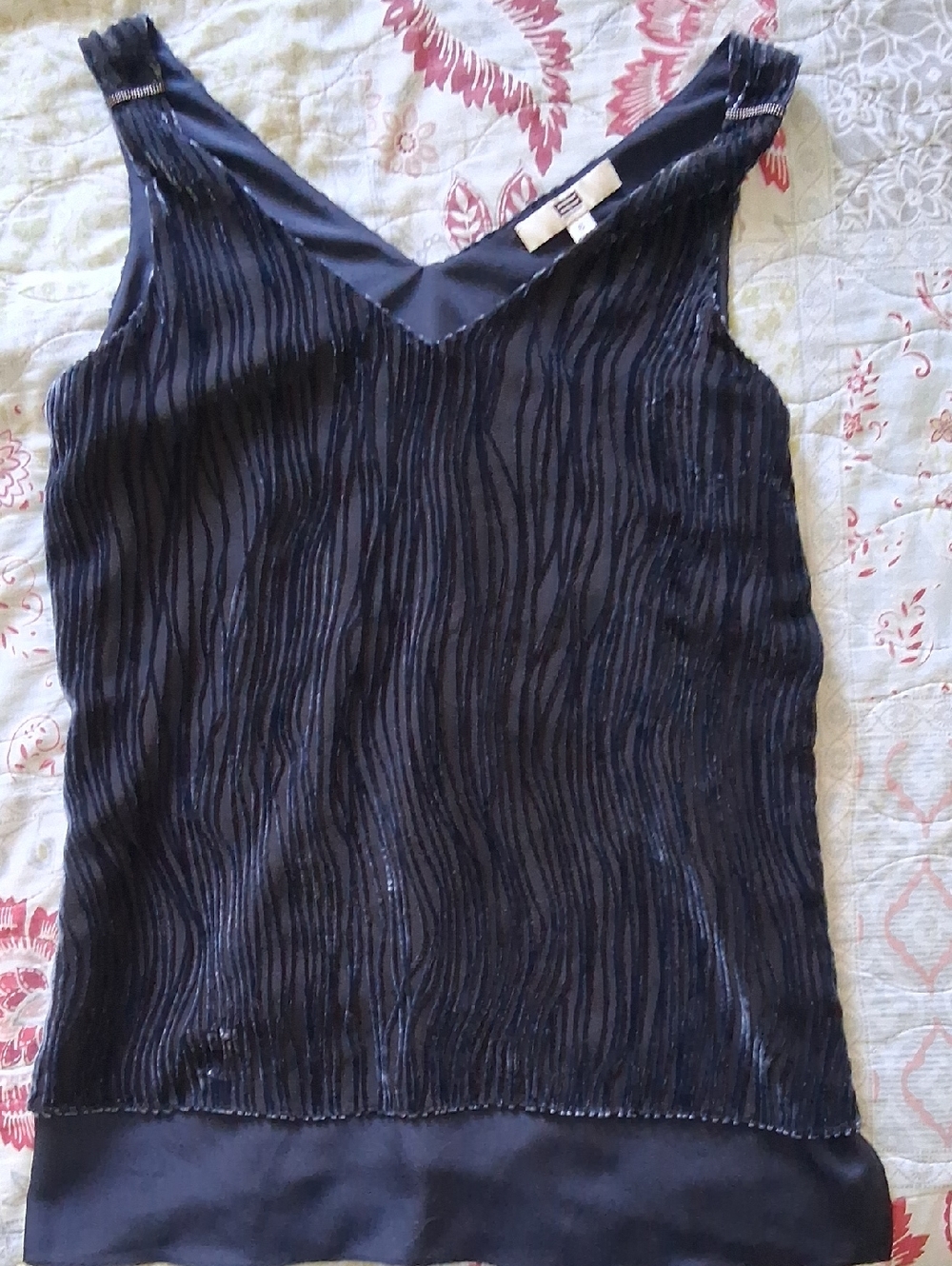Elie Tahari Black Textured V-Neck Sleeveless Camisole